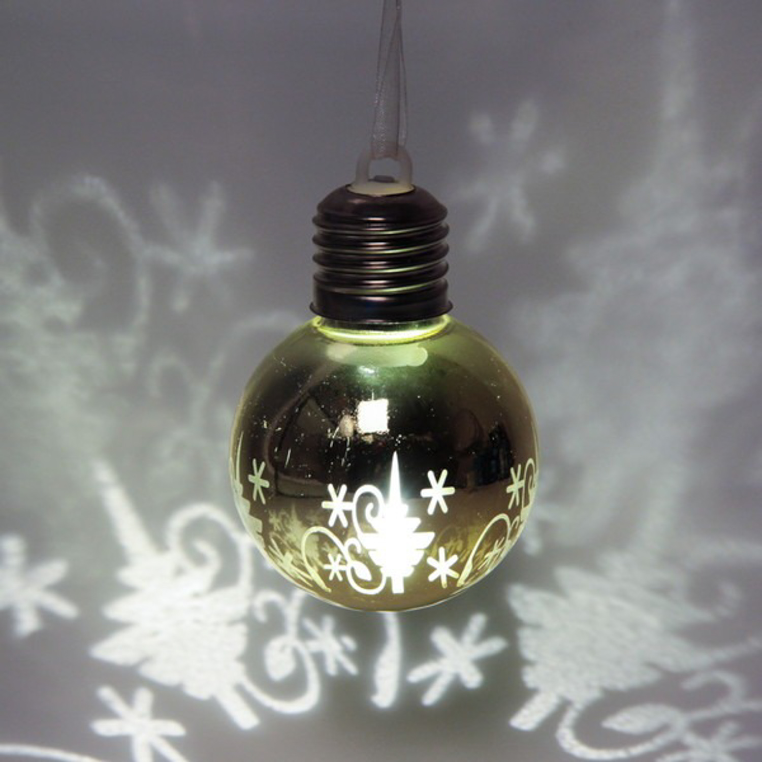 яяяПодвеска ШАР с подсветкой 6 см "Сказочный лес", Золото (подсветка Теплый белый)