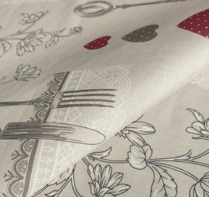 Клеёнка-ткань х/б с тефлоновой пропиткой "De Rosa" "Кружева,сердечки" на сер. ш.1,37м TF-04A *20