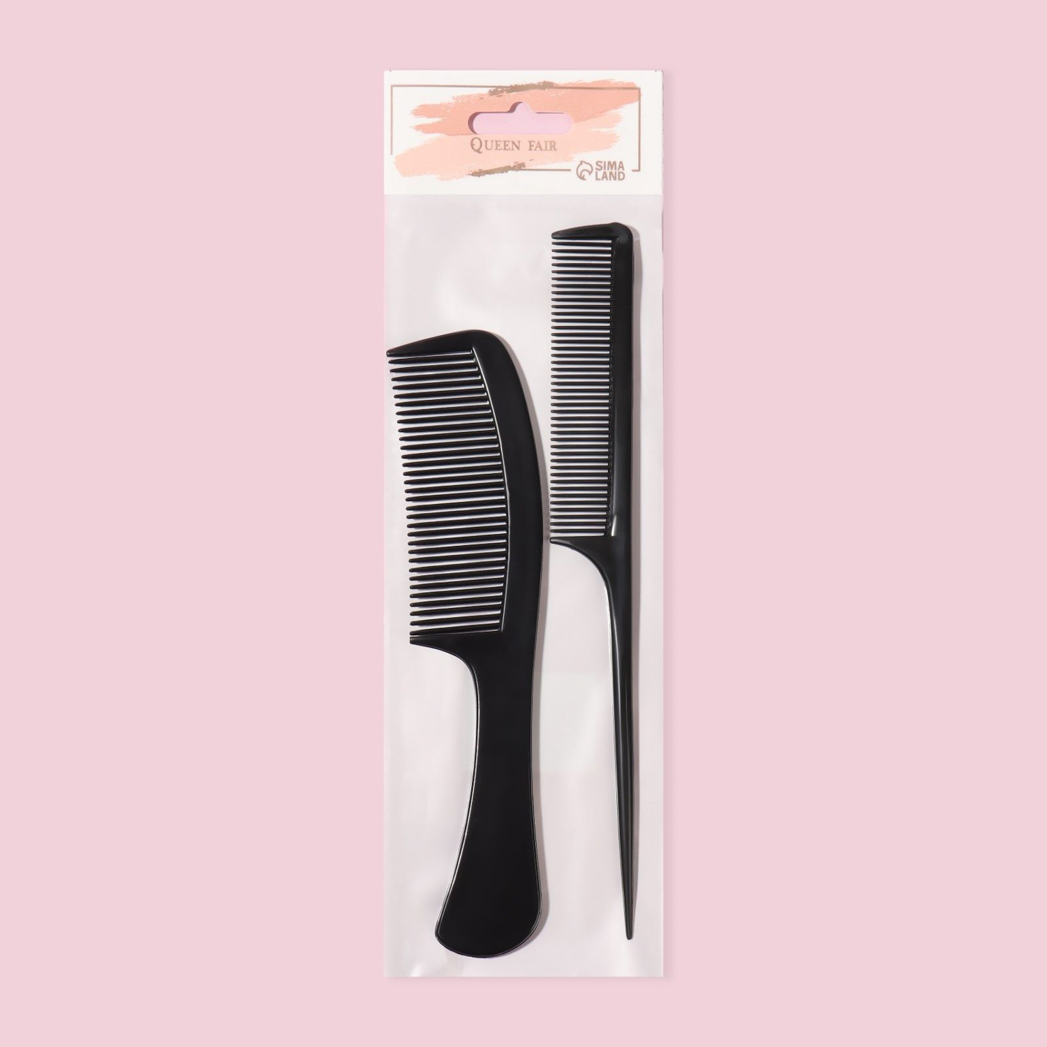 Набор расчесок 2пр (с ручкой с хвостиком) 21,5(±1)см черный пакет QF 3519180