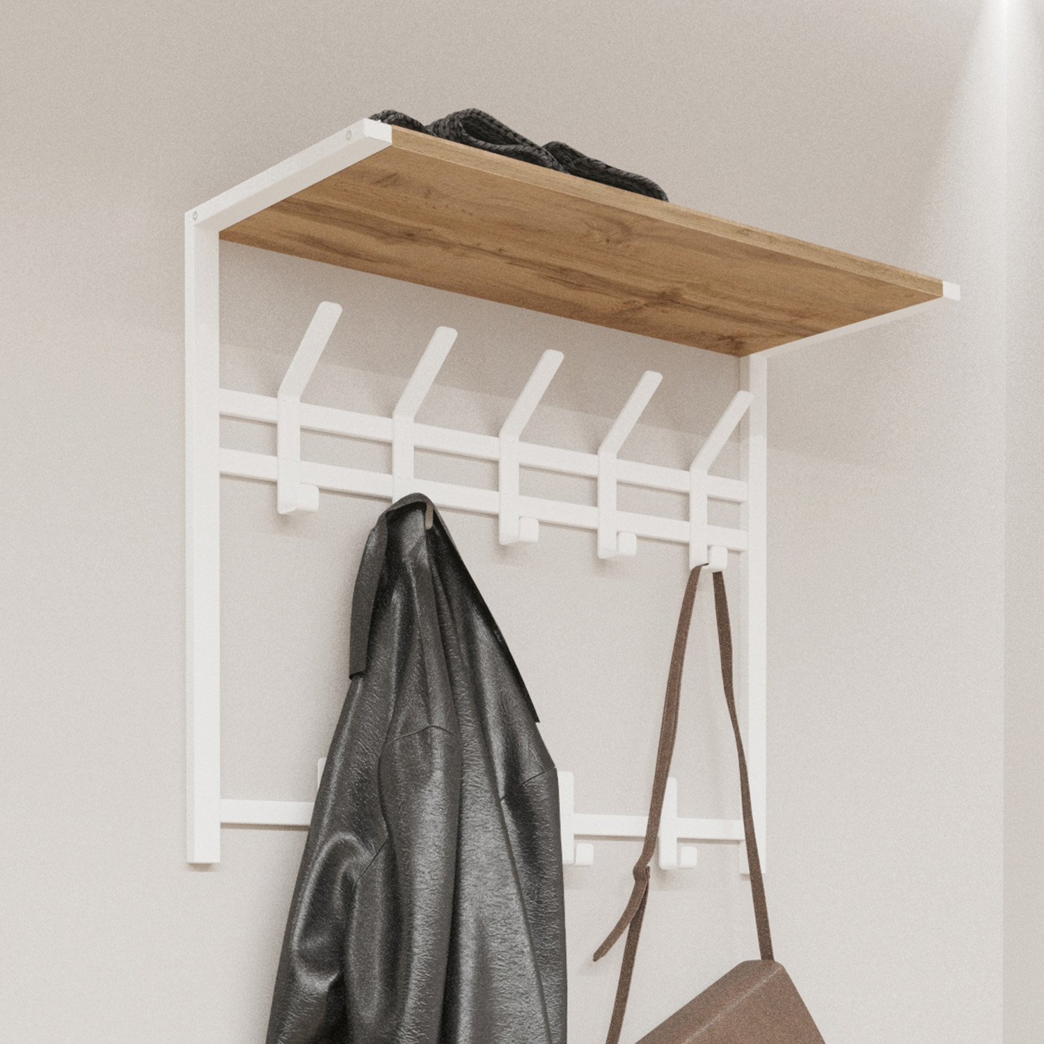 Вешалка настенная с полкой 2-х ярусная 670х270х545мм "Торонто 22Д" Белая ВСПТ22Д Б ("ЗМИ") *1 Вешалка настенная с полкой 2-х ярусная 670х270х545мм "Торонто 22Д" Белая ВСПТ22Д Б ("ЗМИ") *1