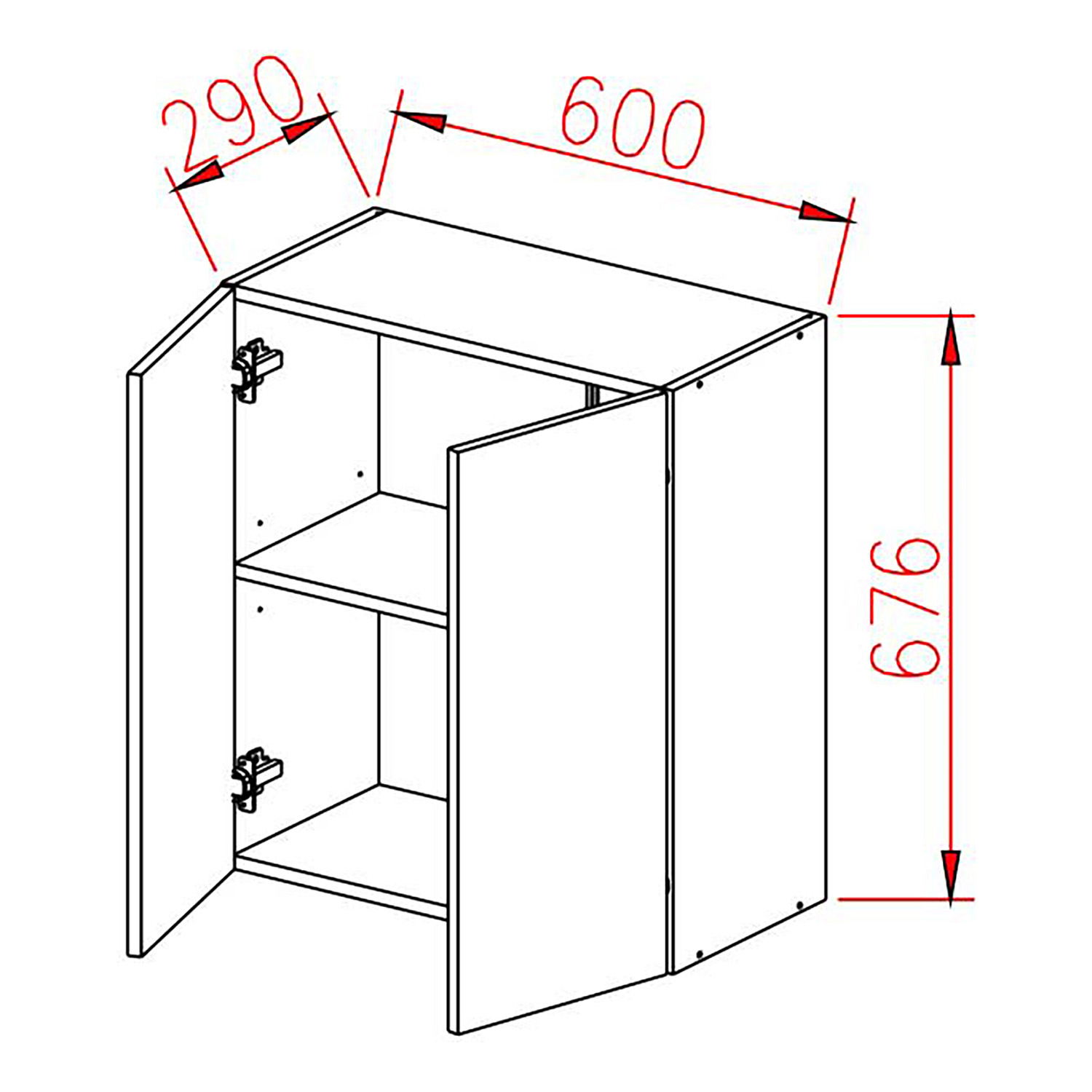 Шкаф навесной 600х676х290 мм BROZEX-WOOD Стиль, с двумя дверцами, белый / светло-бежевый
