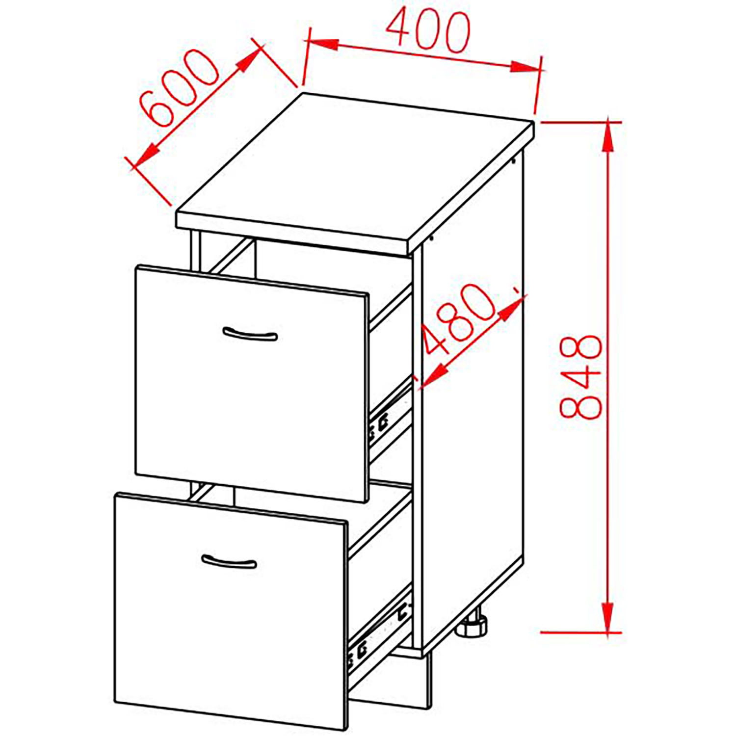 Шкаф напольный 400х850х600 мм BROZEX-WOOD Next, с двумя ящиками, графит