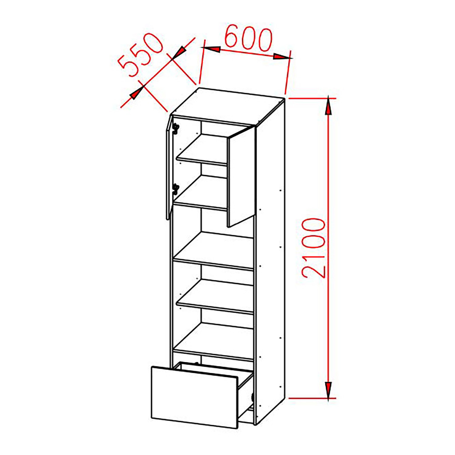 Пенал 600х2100х550 мм BROZEX-WOOD Серый лед, для духового шкафа и СВЧ, серый / графит
