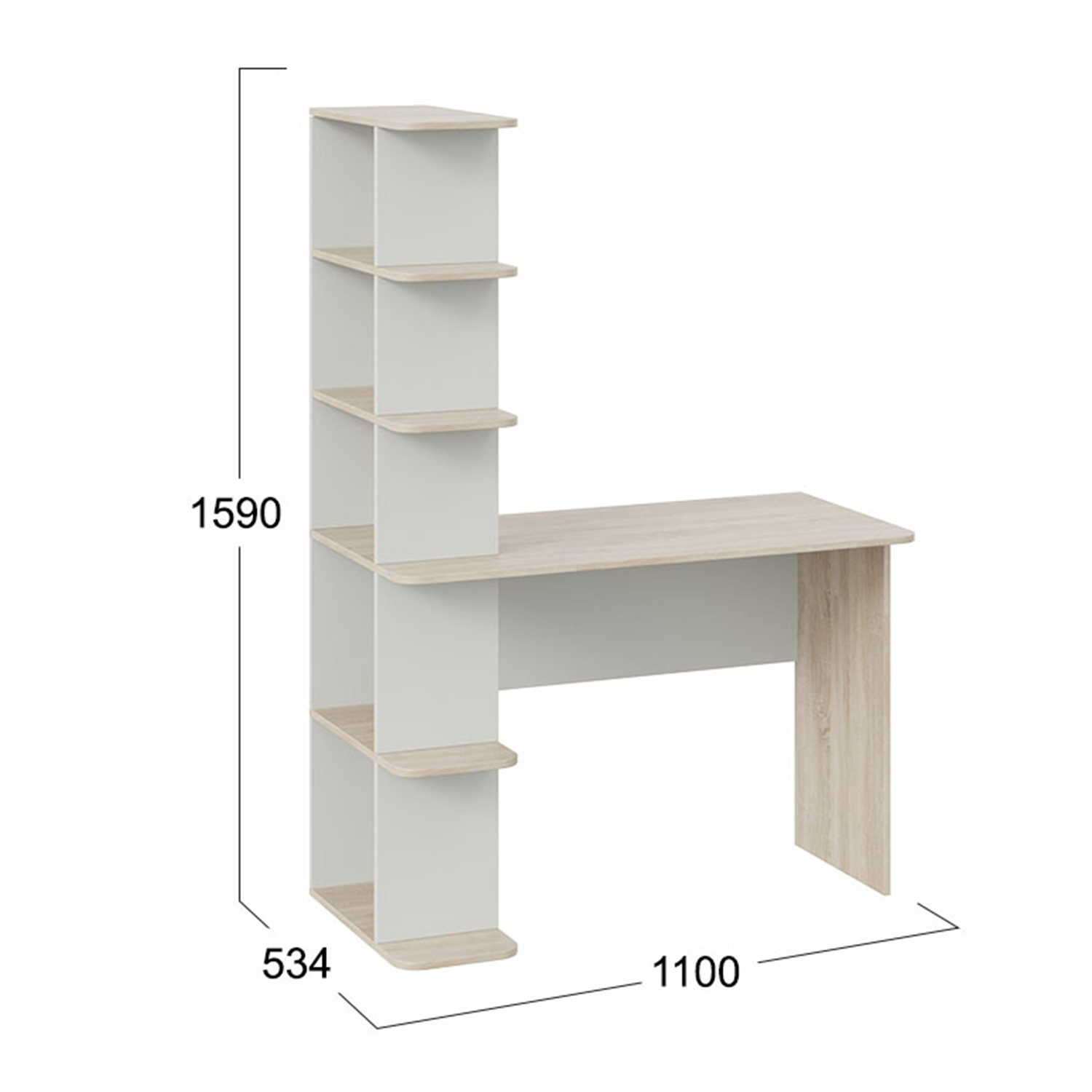 Стол письменный тип 4 1590*1100*534мм Дуб сонома/Белый Ясень*1