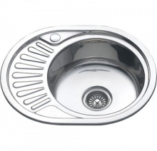 Мойка нерж.врезная 570х450х160мм 0,6мм ПРАВАЯ (с сифоном) выпуск 3 1/2" *1/12