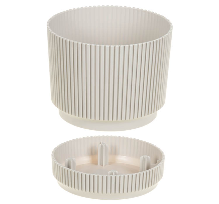 Кашпо пластм. "Стрип" 0,6л d верха 110мм h100мм с поддоном Кремовый М3245 ("М-Пластика") *1/18 Кашпо пластм. "Стрип" 0,6л d верха 110мм h100мм с поддоном Кремовый М3245 ("М-Пластика") *1/18