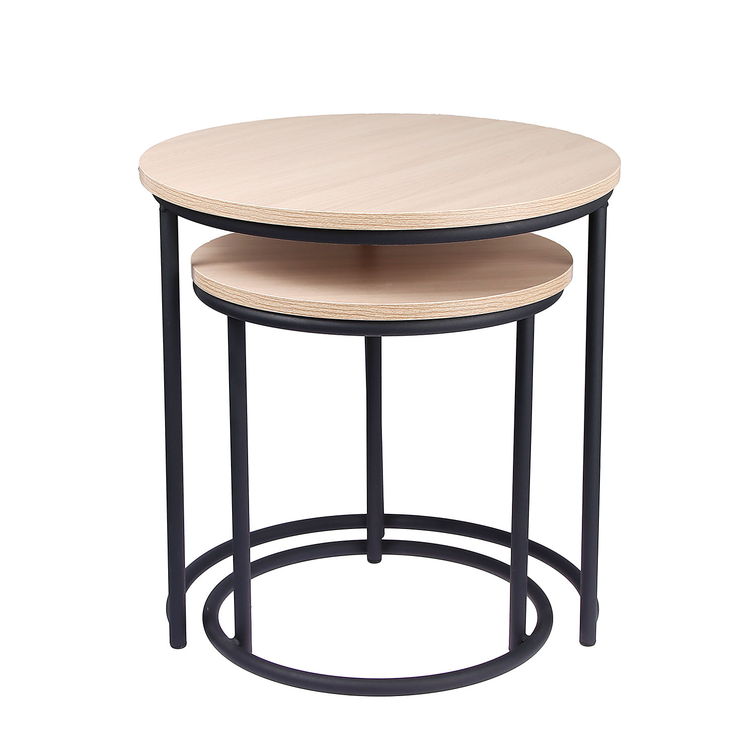 Стол журнальный МАТРЕШКА комплект столешниц 2 шт.ЛДСП Шимо светлый+Подстолье труба КРУГЛАЯ ЧЕРНАЯ*1