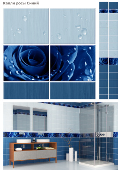 Панель ПВХ 2700х250 мм КронаПласт UNIQUE, капли росы, синий 0.675 м²