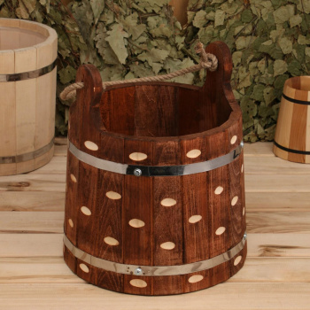 Ведро из липы, "Емеля", 10л, нерж. обруч, ручка-веревка, крашеное резное, "Добропаровъ" 1444574