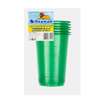 Одноразовые стаканы 0,2л НАБОР 6шт Цветные "Леопак" *1/80 Одноразовые стаканы 0,2л НАБОР 6шт Цветные "Леопак" *1/80