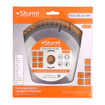 Диск пильный 185*20,0мм 48 зубьев по дереву (9020-185-20-48Т) Sturm *1/50 Диск пильный 185*20,0мм 48 зубьев по дереву (9020-185-20-48Т) Sturm *1/50