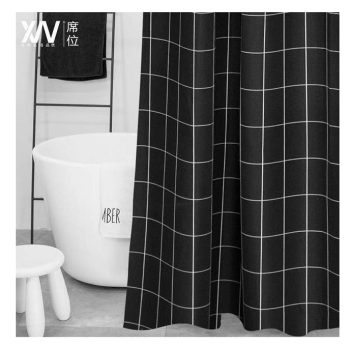 Штора  для ванной "Aquadomer" п/эстер 180*180см "Клетка черная" с кольцами XT-061 *1/25