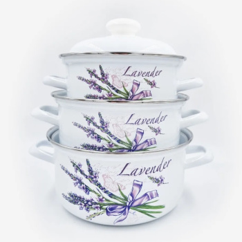 Набор кастрюль эмалированных: 1,5л+2,0л+3,0л рис. "Лаванда" С-124АП2/4 "Лысьвенские ЭМАЛИ" *1 Набор кастрюль эмалированных: 1,5л+2,0л+3,0л рис. "Лаванда" С-124АП2/4 "Лысьвенские ЭМАЛИ" *1