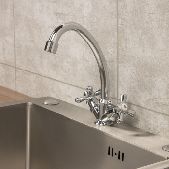 Смеситель для кухни Roegen RP021A, высокий излив, двухвентильный