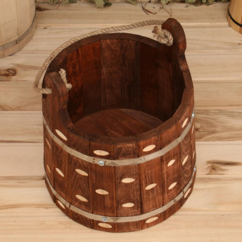 Ведро из липы, "Емеля", 10л, нерж. обруч, ручка-веревка, крашеное резное, "Добропаровъ" 1444574