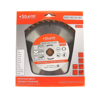 Диск пильный 190*20,0мм 36 зубьев по дереву (9020-190-20-36T) Sturm *1/40 Диск пильный 190*20,0мм 36 зубьев по дереву (9020-190-20-36T) Sturm *1/40