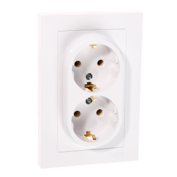 Розетка "ATLAS DESIGN" СП 2-мест. белая с/з в сборе 16А SchE ATN000124 *1/10/60