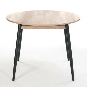 Стол раздв.КРУГЛЫЙ ОРИОН d950(+300)мм h750мм ЛДСП Дуб каньон+опора металл ЧЕРНЫЙ *1