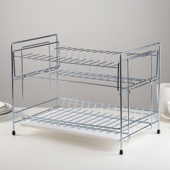 яяяСушилка для посуды настольная металл. 2-х ярусн. 390х255х300мм хромир., с Поддоном арт.4786076 *1