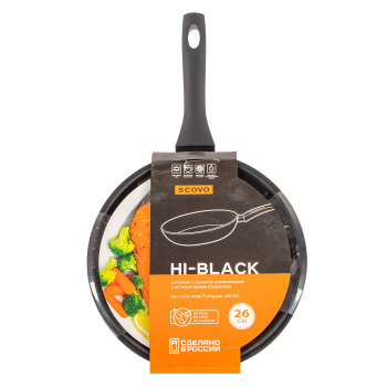 Сковорода алюм.а/приг. Scovo "Hi-Blackl" d26см "Сотейник" Стекл.кр. HB-021 (з-д "Сково") *1/4