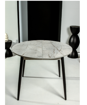 Стол обеденный круглый раздв.ОРИОН d950(+300)мм h750мм КАСПИЙ светлый+опора металл черный*1