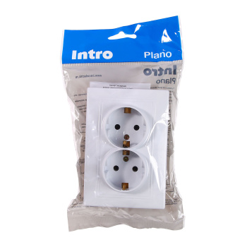 Розетка Intro Plano СП 2-мест.белая сз 2X2P+E Schuko 16А-250В IP20 1-205-01 *10100