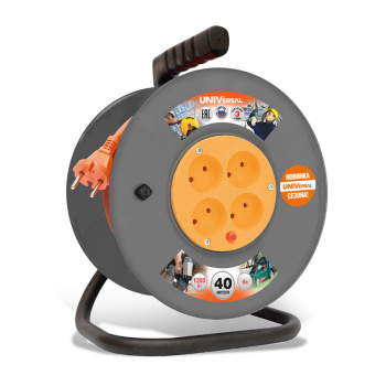 Удлинитель 4 розетки 20м б/з КАТУШКА ПВС 2*0,75 6А мощ.нагр 1300 Универсал ВЕМ-250 термо *1