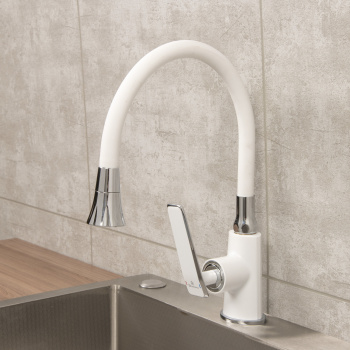 Смеситель для кухни Diadonna D137-41W гибкий излив, белый *1/10